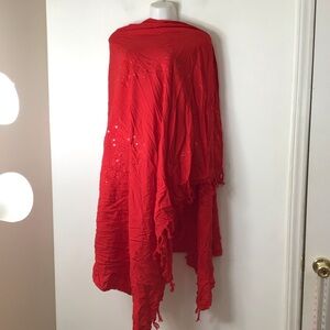 Women's Red Embellished Scarf Wrap